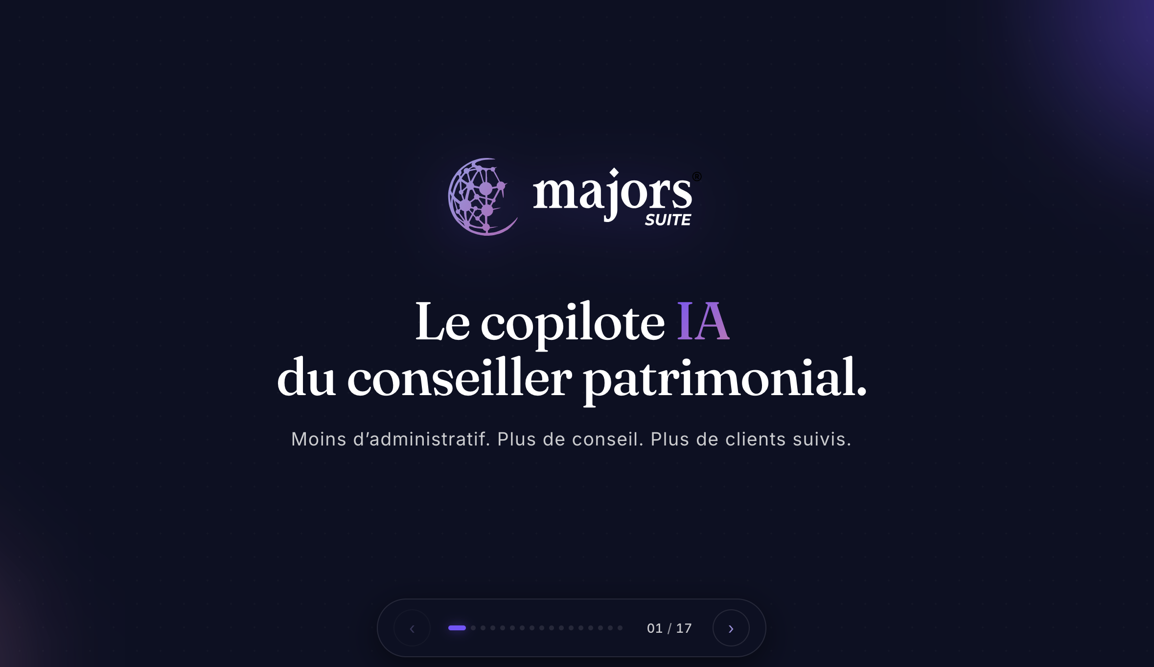 Aperçu de la plaquette Majors — copilote IA pour conseillers patrimoniaux